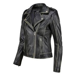 Jild Size M Women's Handwaxed Biker Style Motorcycle Zip-Up Leather Jacket